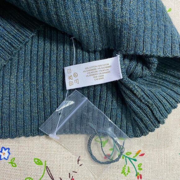 Cotton Cashmere Sweetheart Ribbed Knit Sweater Top Sea Moss XS Preppy Coquette - Picture 8 of 11